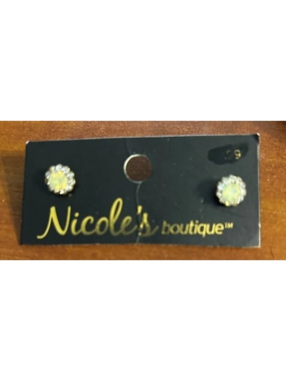 Nicole's Boutique Yellow Stone Stud Earrings With Rhinestone Accent New